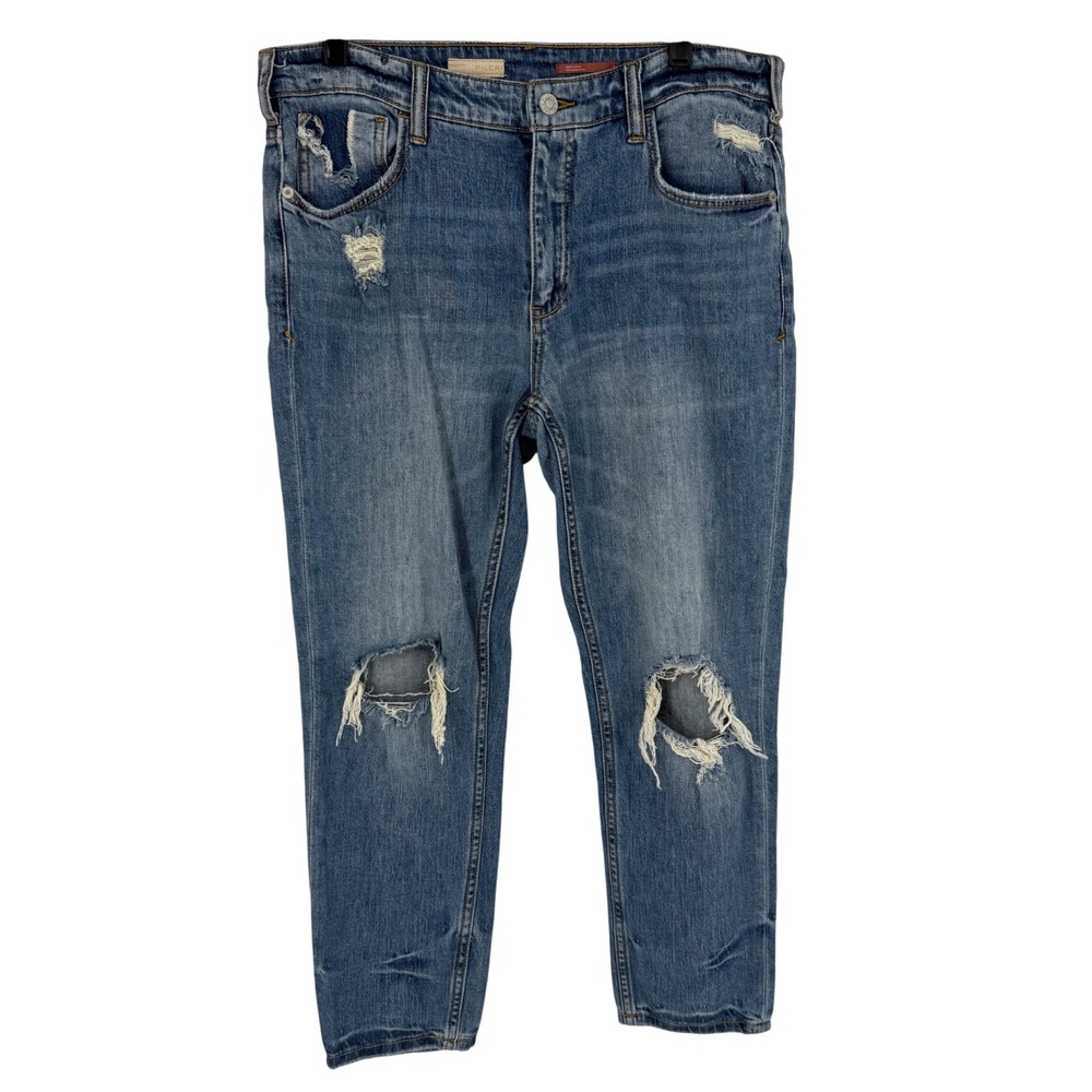 Pilcro Heritage Boyfriend Jeans Womens 27 Blue Good Distressed Patched Pocket